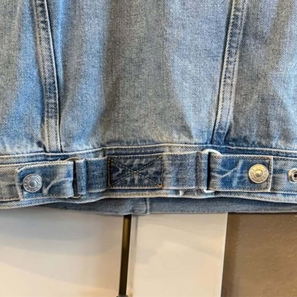Wmn's Fun TopShop X Moto Denim Jean Jacket Embroidered Patches Y2K Style-Size 6 - Picture 9 of 9